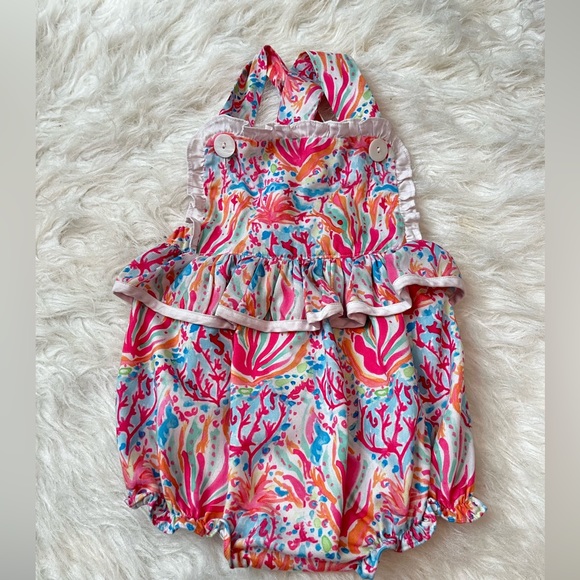 Lily pattern summer ruffle smocked bubble romper - Picture 1 of 3